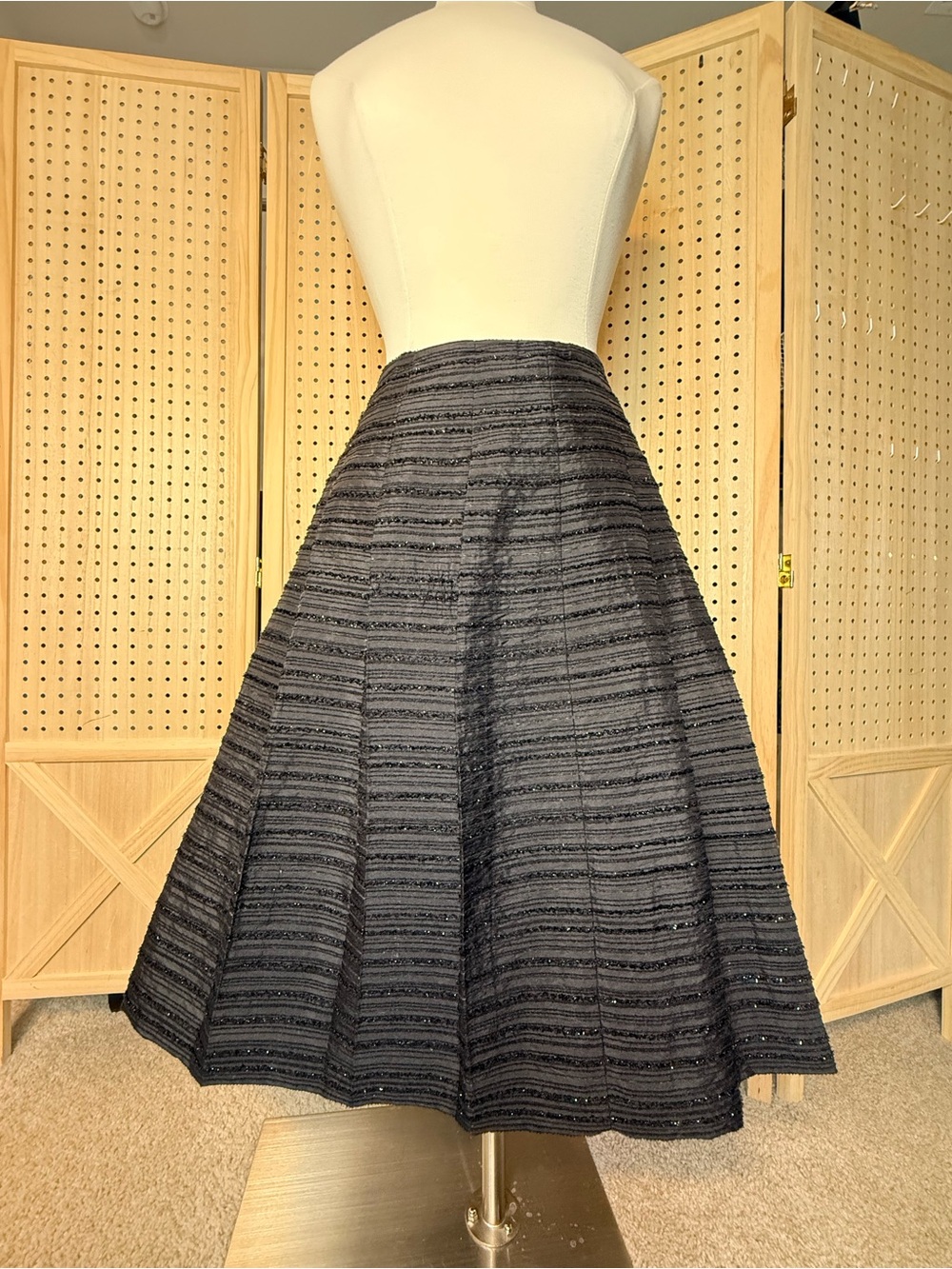 Talbots Size 14 Black Textured Sparkle Stripe Full Midi Skirt Party Holiday - Picture 3 of 11